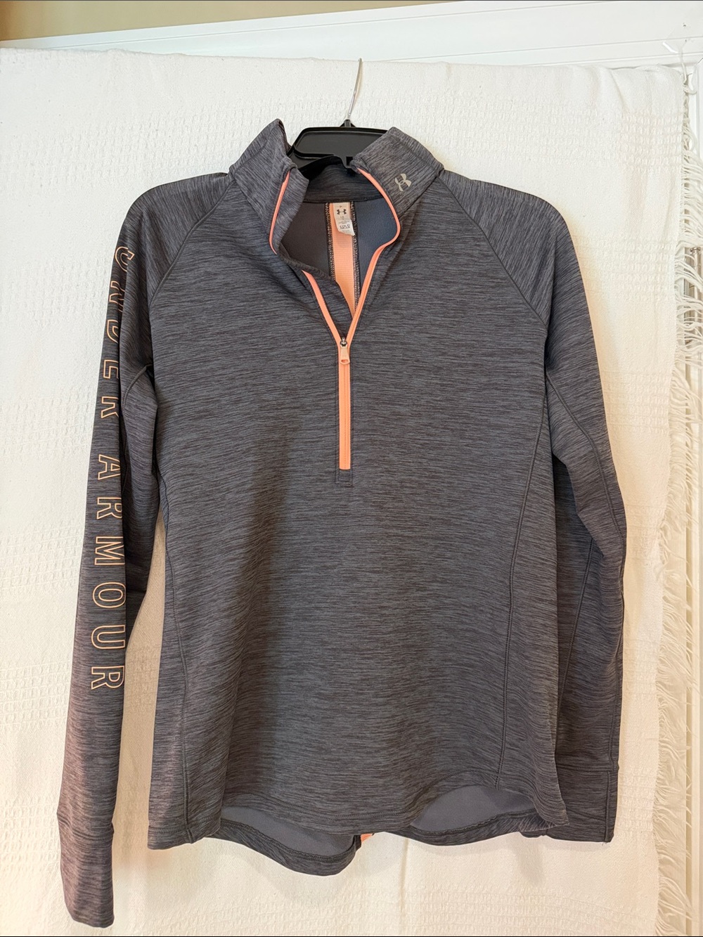 Under Armour Women’s Grey Half-Zip Pullover with Coral Trim
